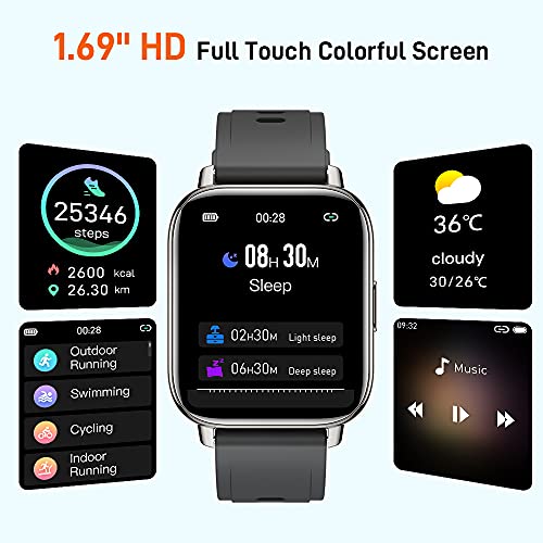 Smartwatch, 1.69'' Reloj Inteligente Mujer Hombre, Impermeable IP68 Pulsera Actividad Inteligente con Pulsómetro, Monitor de Sueño, Cronómetro, Podómetro, Calorías, Reloj Deportivo para iOS Android