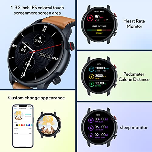 Smartwatch Reloj Inteligente Hombre Pulsómetro: Impermeable IP68 Digital Pulsera Actividad Inteligente con Monitor de Sueño Calorias Cronometro Podómetro 1.32 Pulgadas Reloj Deportivo para iOS Android