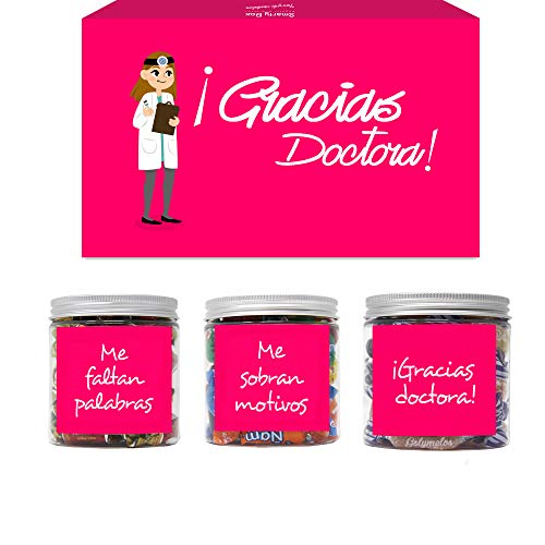 SMARTY BOX Regalo para Doctora, Regalo Original para Médico Mujer, Médica, Caja de Caramelos y Gominolas Sin Gluten, con Frases de agradecimiento, Golosinas Chuches, Chucherías Dulces