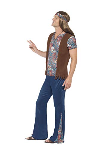 Smiffys 45517S Disfraz de Hippie de los años 60 para Hombre, Azul, S