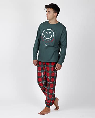 Smiley Pijama Manga Larga Tartan para Hombre