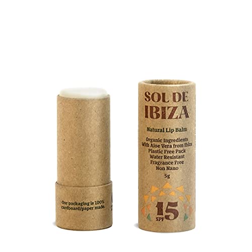 Sol De Ibiza Plastic Free Bálsamo labial - Protector Solar Natural SPF15 - Ingredientes Naturales - Óxido de Zinc Non Nano - Vegano - Sol, nieve y viento - Adultos & Niños - 5g