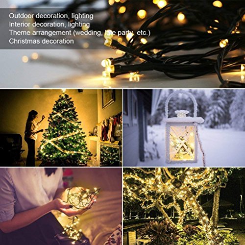 Solar Fairy String Lights Outdoor Waterproof, 33FT 100LEDs Updated Version 6hrs Timer Function Solar Powered String Lights for Christmas Garden Patio Party-(Warm White)