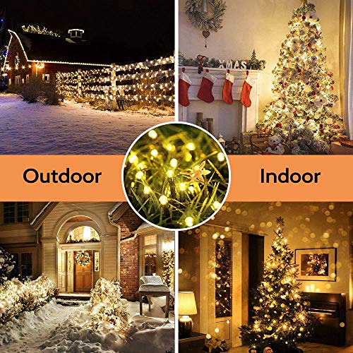 Solar Fairy String Lights Outdoor Waterproof, 33FT 100LEDs Updated Version 6hrs Timer Function Solar Powered String Lights for Christmas Garden Patio Party-(Warm White)