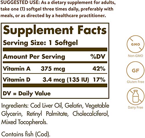 Solgar Aceite de hígado de bacalao Cápsulas blandas - Envase de 100