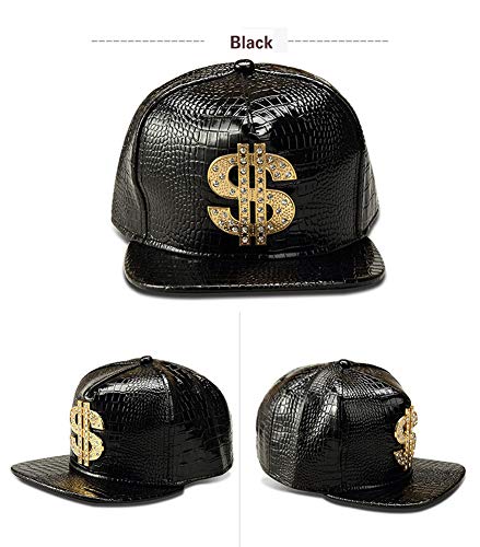 Sombrero de Hip Hop, Gorra de béisbol para Hombre con patrón de cocodrilo, Gorra Plana para Mujer y Gorra Ajustable, Gorra Plana de aleación de la Marca Dollar Tide (Cuatro Colores)，Sombrero Bijo