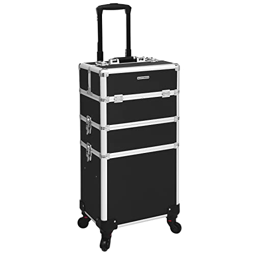 SONGMICS Maletín de Cosméticos, Organizador para Maquillaje, Multiuso, Tipo Trolley, con 4 Ruedas, Negro JHZ01B