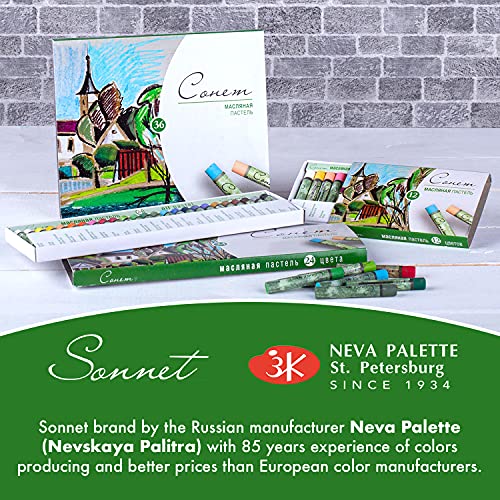 Sonnet - Juego de 36 tizas pastel al óleo | Fija sin fijador | Para papel de color, cartón, madera, cerámica o lienzo | Fabricado en Rusia por Nevskaya Palitra