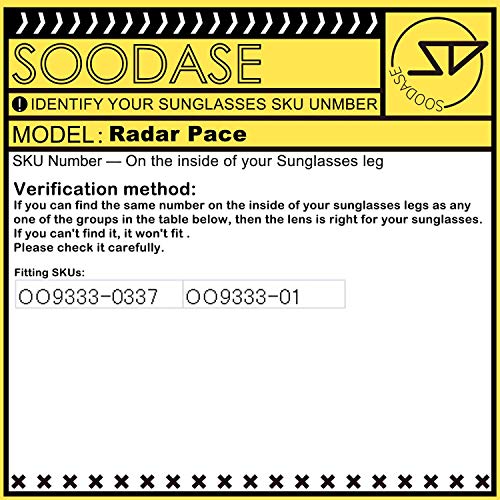 SOODASE Para Oakley Radar Pace Gafas de sol Negro Lentes de repuesto polarizadas