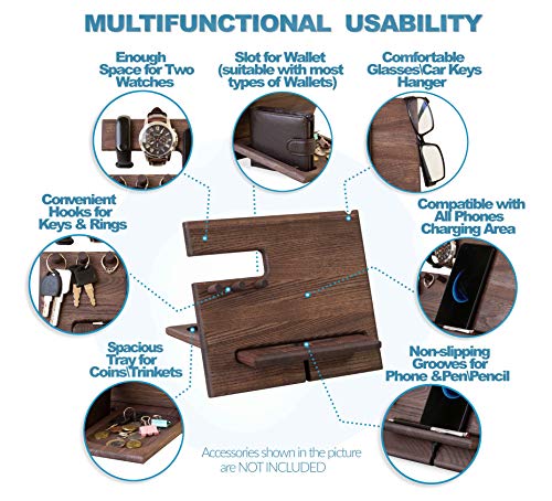 Soporte de Carga para Teléfono Ceniza con soporte para reloj Llaves Cartera y Relojes Regalo de Navidad para Hombres organizador de relojes para hombre regalo para esposo esposa aniversario