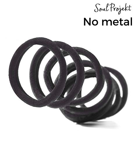 Soul Projekt Elástico Pelo Gomas, 50 piezas 8 mm, Negro, Corbatas multiusos, Sin metál bandas para numerosos tipos de cabello, trenzado, coletas y moños para la escuela, el trabajo o el gimnasio