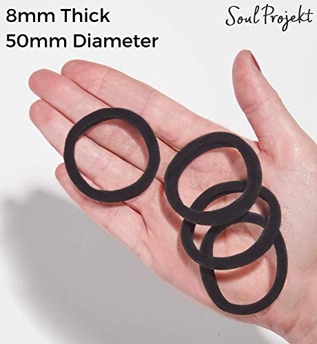 Soul Projekt Elástico Pelo Gomas, 50 piezas 8 mm, Negro, Corbatas multiusos, Sin metál bandas para numerosos tipos de cabello, trenzado, coletas y moños para la escuela, el trabajo o el gimnasio