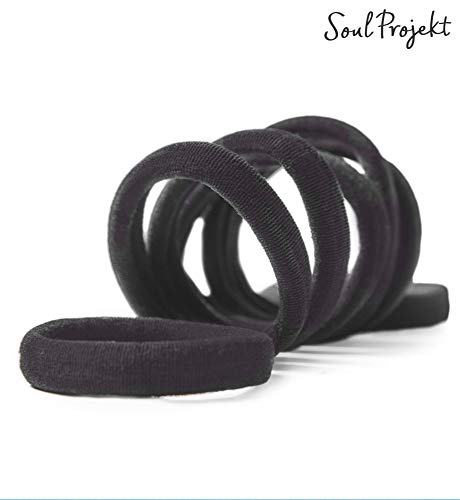 Soul Projekt Elástico Pelo Gomas, 50 piezas 8 mm, Negro, Corbatas multiusos, Sin metál bandas para numerosos tipos de cabello, trenzado, coletas y moños para la escuela, el trabajo o el gimnasio