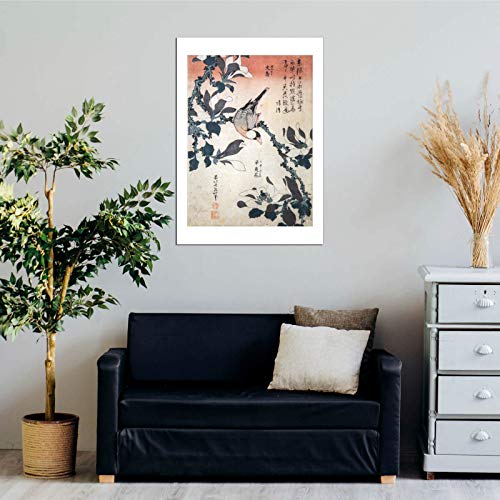 Spiffing Prints Katsushika Hokusai - Póster de Sparrow & Magnolia - Extra grande - Semi brillante - Impresión artística sin marco