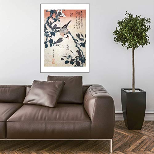 Spiffing Prints Katsushika Hokusai - Póster de Sparrow & Magnolia - Extra grande - Semi brillante - Impresión artística sin marco