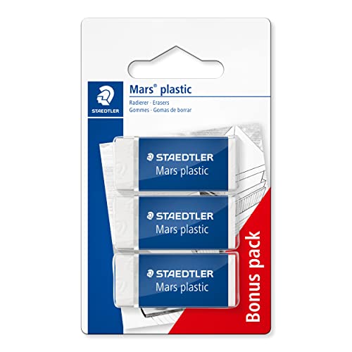 STAEDTLER Mars Plastic - Gomas de borrar (3 unidades), color blanco