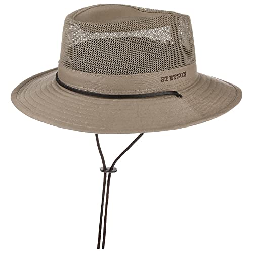 Stetson Sombrero Safari Takani Mujer/Hombre - de Trekking arbusto Malla con Tira para el mentón Verano/Invierno - L (58-59 cm) Beige