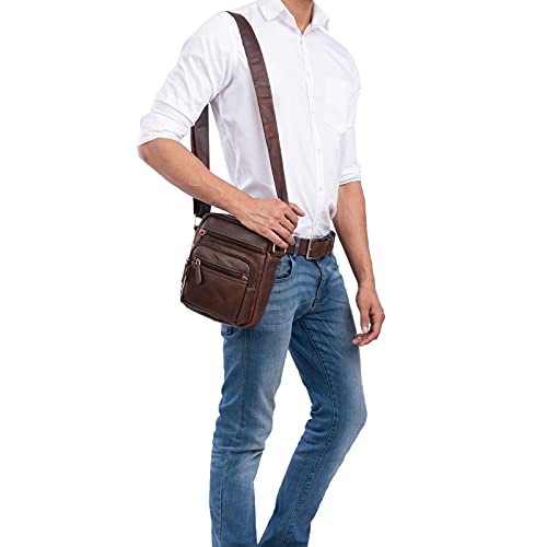 STILORD 'Fabian' Bolso de Hombro Piel Pequeño 9,7 Pulgadas para Hombres y Mujeres Vintage Bolsa Bandolera Bolso de Mensajero Formato A5 Cuero Auténtico, Color:Cognac marrón Oscuro