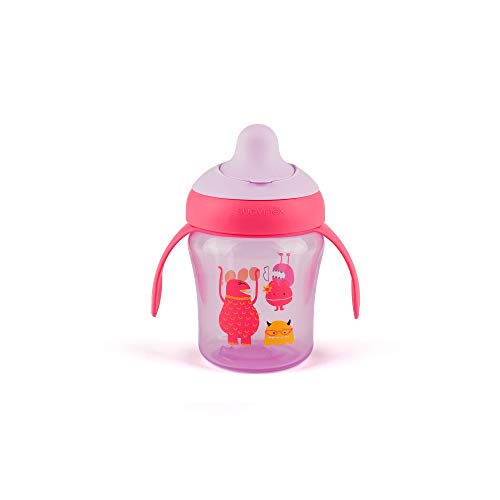 Suavinex - Vaso Aprendizaje Bebé BOOO. Con Boquilla Rígida y Asas Removibles. Para Bebés +6 Meses. Apto Para Lavavajillas. 200ml, Color Lila