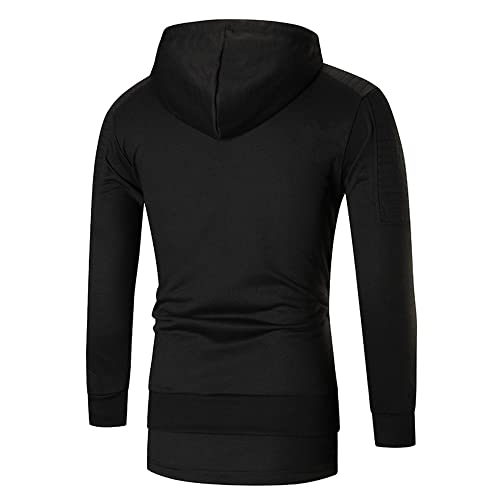 Sudadera Capucha Hombre Ajustado Simplicidad Color Sólido Con Cordón Hombre Sudadera Primavera Otoño Juventud Agujero Pliegues Diseño Manga Larga Aire Libre Sport Tendencia Chaqueta B-Black XXL