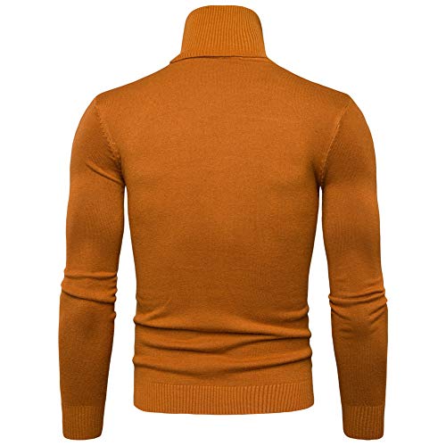 Suéter Retro Prendas de Punto Manga Larga Jerséis para Hombre Cuello Alto Otoño Invierno Tops Amarillo M