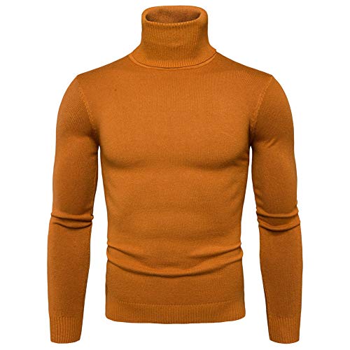 Suéter Retro Prendas de Punto Manga Larga Jerséis para Hombre Cuello Alto Otoño Invierno Tops Amarillo M