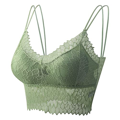 Sujetador de encaje para mujer con sujetador de encaje alto, sin soldadura, transpirable, con push up, talla grande, sujetador de punto, sujetador de punto, banda elástica, verde, Talla única