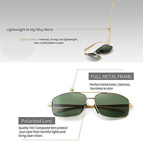 SUNGAIT Gafas de sol Hombre Polarizadas Retro Rectangulares metal Marc Oro/verde 2458