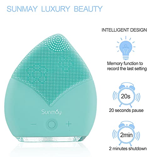 SUNMAY Leaf Sonic Limpiador Facial y Masajeador Facial Antienvejecimiento con Función de Memoria, Temporizador y Silicona Extra Suave para Esmalte y Exfoliación Facial (Azul Tiffany)