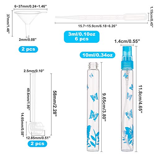 SUPERFINDINGS 10 Piezas con patrón de Mariposa, Mini frascos de Vidrio con atomizador, Botella de Muestra de Perfume contenedor Recargable Juego de rociadores para Viajes