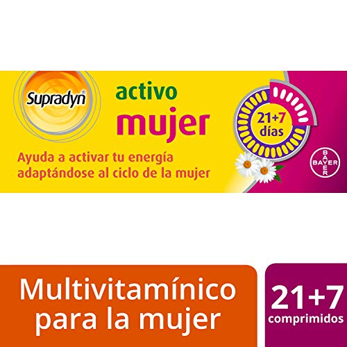 Supradyn Activo Mujer Multivitaminas con Vitaminas, Minerales, Coenzima Q10 y Manzanilla, una Ayuda de Energía y Vitalidad durante el Ciclo de la Mujer, Sin Gluten y Lactosa, 21 + 7 Comprimidos