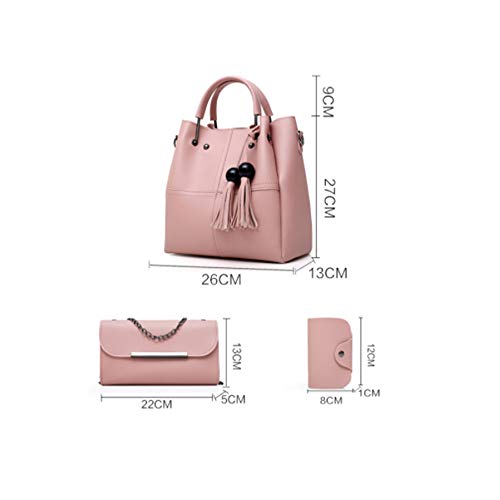 SUQ 3 Piezas Bolsos Mujer, Bolsos De Cuerpo Cruzado Mujer, Bolso Bandolera, Bolso de cuero de la PU de la Manera + Bolso De Hombro + Monedero Bolso, Tote Grande De Hombro Bolsos PU Cuero, Rosa