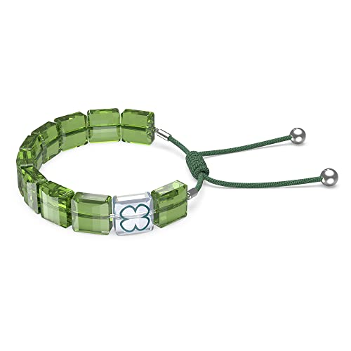 Swarovski Letra Pulsera, Trébol, Verde, Baño de rodio