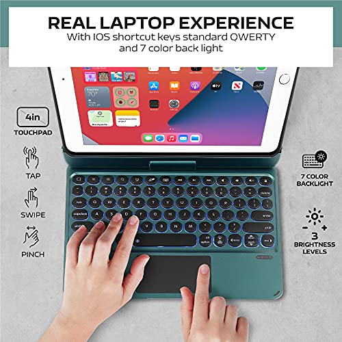 SYNCHRO Funda para iPad con teclado en ingles QWERTY para iPad 9.7 iPad 2018 6ª generación iPad 2017 5ª generación iPad Pro 9.7 iPad Air 2&1-360⁰, teclado giratorio con TrackPad Touchpad portalápices