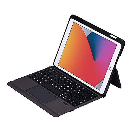 Synchro Uber Folio - Funda con Teclado para iPad 7ª y 8ª Generación e iPad Air Gen 3 - Incluye Trackpad y Soporte para Pencil - Compatible con iPads de 10,2" a 10,5" (Negro)