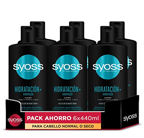 Syoss - Champú para pelo normal o seco - Hidratación+ - 6uds de 440Ml (2.640ml) – 48h de hidratación. Suavidad y brillo increíbles - Cabello como recién salido de la peluquería