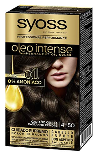 Syoss Oleo Intense - Tono 4-50 Castaño Ceniza – Coloración permanente sin amoníaco – Resultados de peluquería – Cobertura profesional de canas