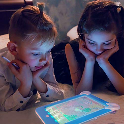 Tableta de Escritura LED Pizarra Mágico con Luz para Niños, Tablero de Dibujo Mágico con Luces, Juguete Educativo Infantil Dibujo de Graffiti Luminoso, Creativa Pizarra con 10 Tarjeta de Graffiti,Azul