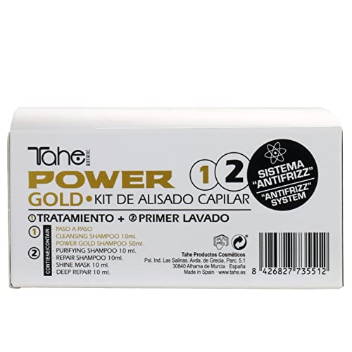 Tahe Power Gold Mask Kit Profesional De Alisado Individual (tratamiento + Primer Lavado) Sistema Anti-frizz, color Blanco, 6 Unidad, 100 ml