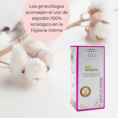 Tampones Naturales - 16 Unidades Hechos en Algodón Ecológico - Tamaño Regular con Aplicador Biodegradable - Libre de Cloro y Pesticidas - Excelente Absorción - Hipoalergénicos - GU Planet