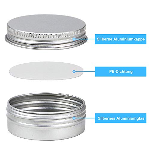 TANCUDER 20 PCS Tarros Cosméticos Vacíos Latas de Aluminio 20ml Bote Crema Aluminio Redondo Recipiente de Cosmética Portátil Tarros de Aluminio para Aceite Muestras Cosméticos Bálsamo Polvo (Plateado)