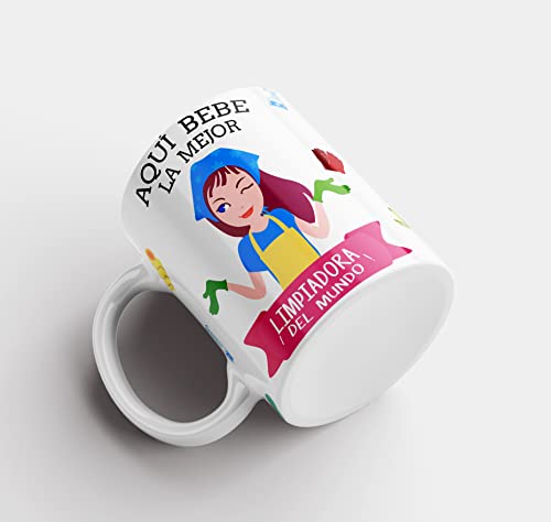 Taza Limpiadora Original Personalizada con Nombre | Mejor del Mundo Taza Profesiones de Cafe Desayuno para Regalar (Limpiadora)