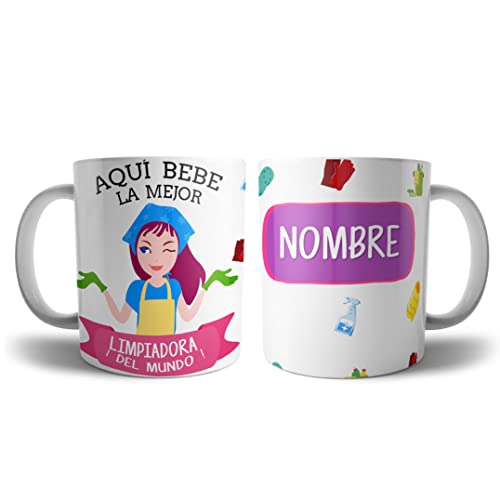 Taza Limpiadora Original Personalizada con Nombre | Mejor del Mundo Taza Profesiones de Cafe Desayuno para Regalar (Limpiadora)