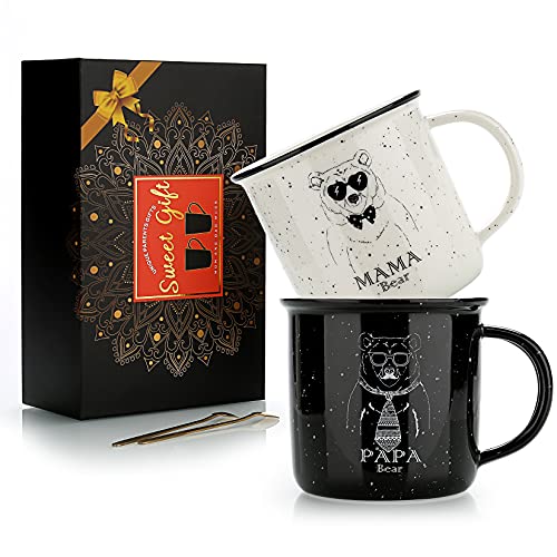 Tazas de oso， mamá oso papátaza de oso，personalizadas de oso mamá y tazas de papá oso, regalos para los nuevos padres del Día de la Madre o del Padre (Fun Bear Family Mug Set)