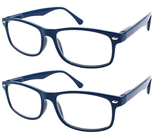 TBOC Gafas de Lectura Presbicia Vista Cansada - (Pack 2 Unidades) Graduadas +2.50 Dioptrías Montura de Pasta Azul Diseño Moda Hombre Mujer Unisex Lentes de Aumento para Leer Ver de Cerca