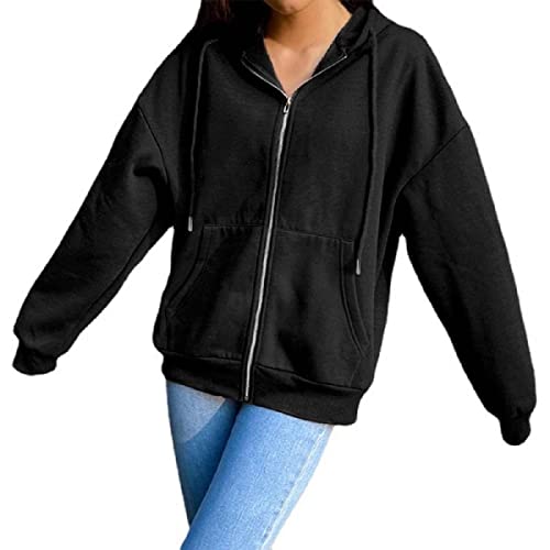 TBSCWYF Sudadera Mujer con Capucha Hoodie Caliente y Esponjoso para Otoño Invierno Talla Grande Tops con Cremallera Pullover Suelto Mujer Sudadera Borreguito Suéter Jersey con cordón