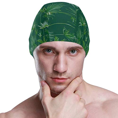 Tcerlcir Gorro Natación Hojas de Palmeras Tropicales exóticas Gorro de Piscina para Hombre y Mujer Hecho de Silicona Ideal para Pelo Largo y Corto