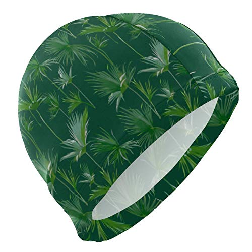 Tcerlcir Gorro Natación Hojas de Palmeras Tropicales exóticas Gorro de Piscina para Hombre y Mujer Hecho de Silicona Ideal para Pelo Largo y Corto