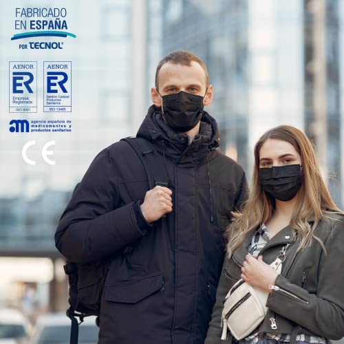 TECNOL HEALTH Mascarillas Quirúrgicas Negras - Fabricadas en España - 50 o 100 unidades - Tipo IIR - BFE > 99% - 3 Capas y Sin Grafeno - Pack de Mascarillas Homologadas para Adultos