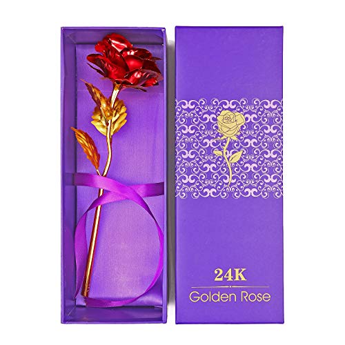 Tendlife Flor de Rojas rosas artificiales de oro rosa plateado de 24K, romántica para siempre para el día de la madre, día de San Valentín, aniversario bodas, acción gracias para la esposa de la novia